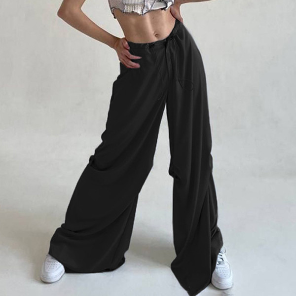 Solid color temperament draping satin low waisted loose casual woven pants