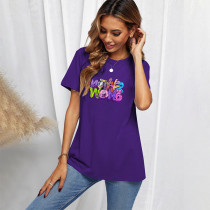Casual style short sleeved top letter printed T-shirt