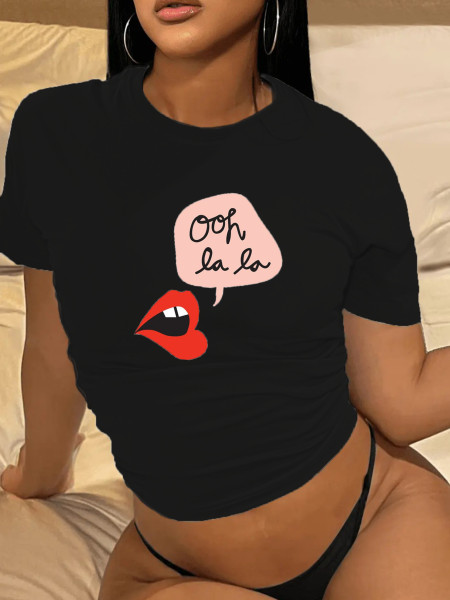 Casual style short sleeved top letter printed T-shirt