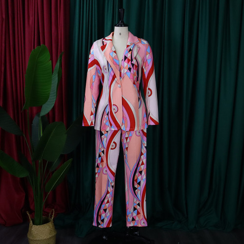 Fashion casual printed long sleeved jacket suit pants set