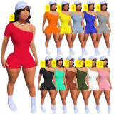 Rib one shoulder jumpsuit