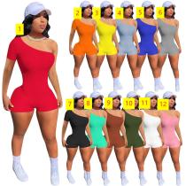 Rib one shoulder jumpsuit