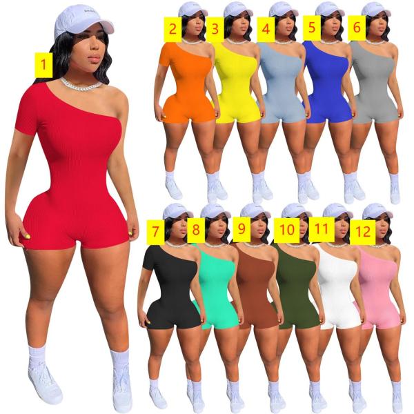 Rib one shoulder jumpsuit