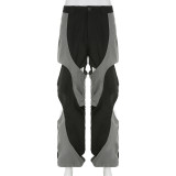 Irregular stitching with a design sense, hollowed out contrast color casual pants for women's clothing