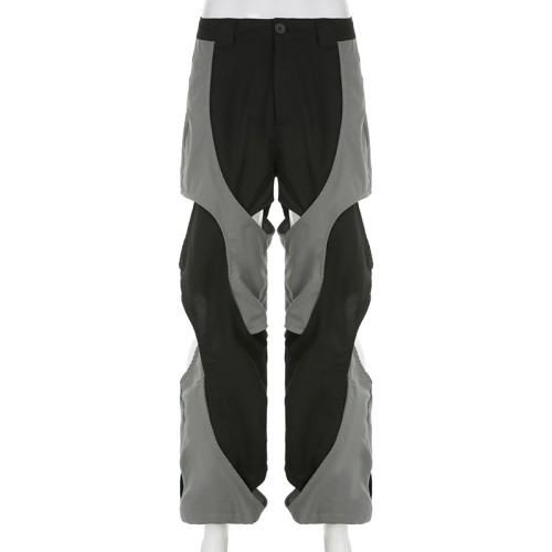 Irregular stitching with a design sense, hollowed out contrast color casual pants for women's clothing