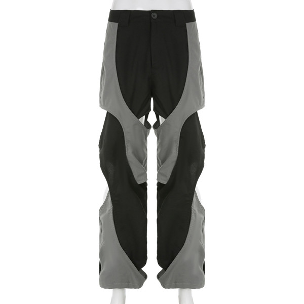 Irregular stitching with a design sense, hollowed out contrast color casual pants for women's clothing