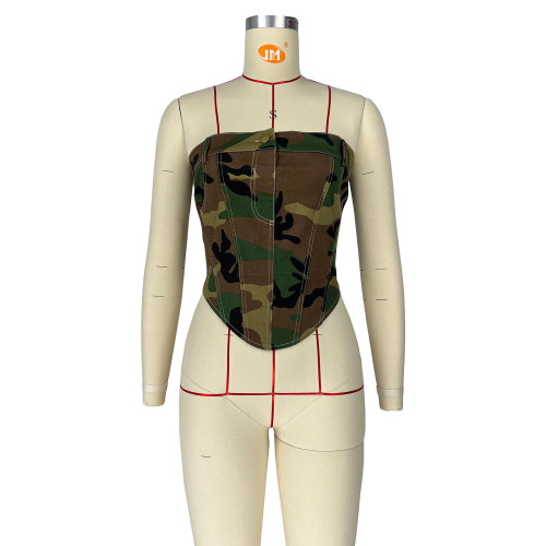 Camo Zipper Wrap Chest Top