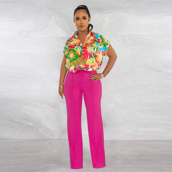 Printed shirt straight leg pants set