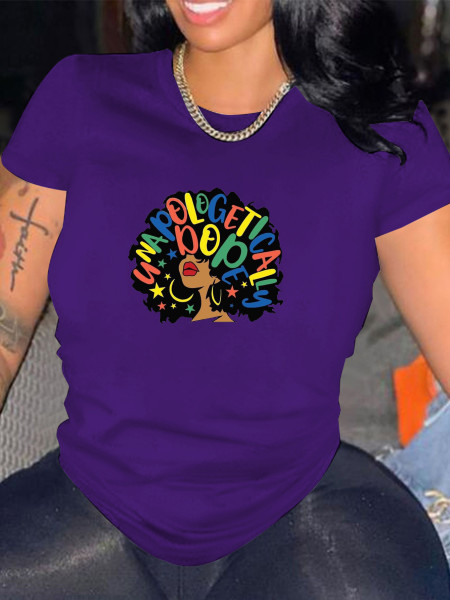 Casual style short sleeved top letter printed T-shirt