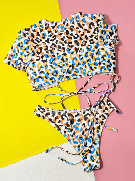 Leopard print outer single swimsuit bikini