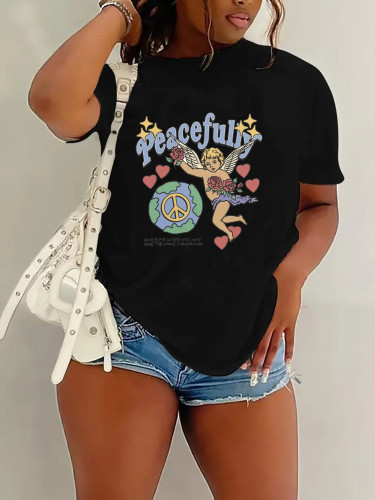 Casual style short sleeved top cartoon printed T-shirt