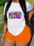 Casual style short sleeved top letter printed T-shirt