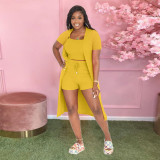 Women's casual solid color large pit stripe three piece set