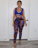 Women's Fashion Mesh Pants Printed Strap Set