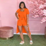 Women's casual solid color large pit stripe three piece set