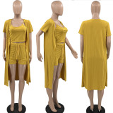 Women's casual solid color large pit stripe three piece set