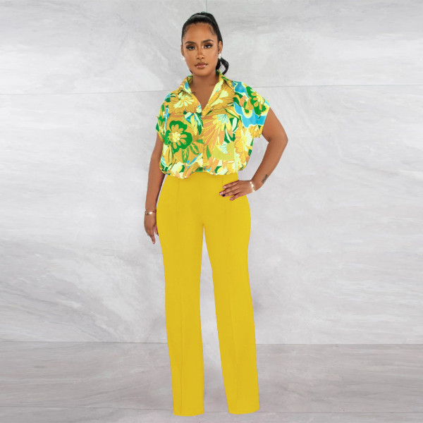 Printed shirt straight leg pants set