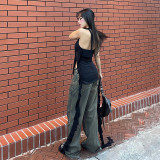 Street Style Design Asymmetric Pocket Panel Pants Retro Retro Retro Fashion Low Waist Loose Fit Jeans
