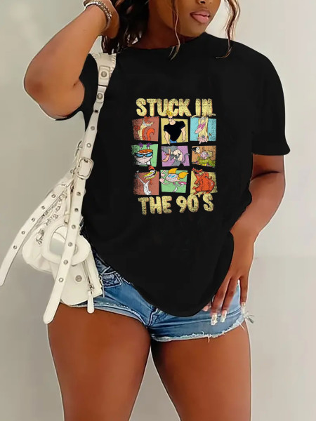 Casual style short sleeved top cartoon printed T-shirt