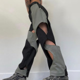 Irregular stitching with a design sense, hollowed out contrast color casual pants for women's clothing
