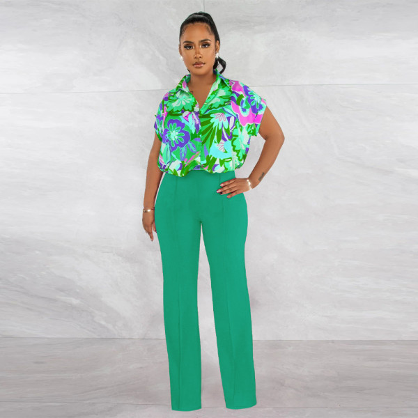 Printed shirt straight leg pants set
