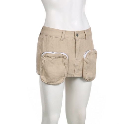 Fashion Pocket Workwear Style Solid Low Waist Denim Skirt