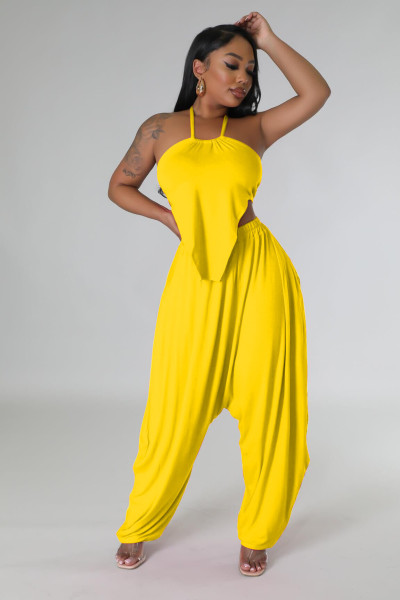 Sexy Wrapped Chest Harlan Pants Lace Up Two Piece Set