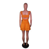 Ruffle Edge Wrapped Chest Strap Double Layer Group Two Piece Set