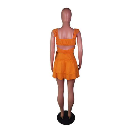 Ruffle Edge Wrapped Chest Strap Double Layer Group Two Piece Set