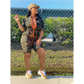 Fashionable cardigan with waistband and woven jumpsuit without pockets