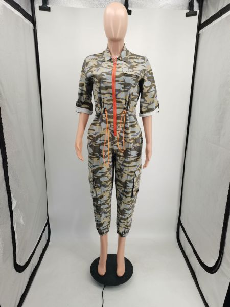 Fashionable cardigan waistband woven jumpsuit