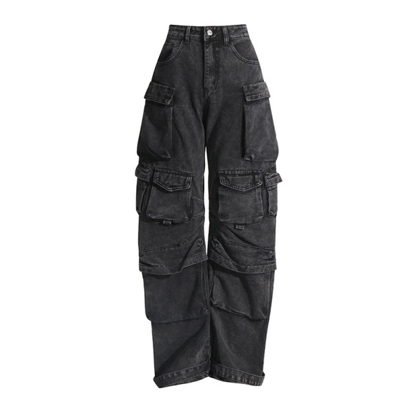 Multi bag wide leg jeans fashionable cargo pants hip-hop super cool series pants
