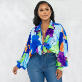 Bat sleeve top with lapel print shirt