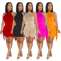 Fashion Sports One Piece Top Tassel Shorts Two Piece Set