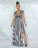 Fashion Stripe Shaped Split Dress