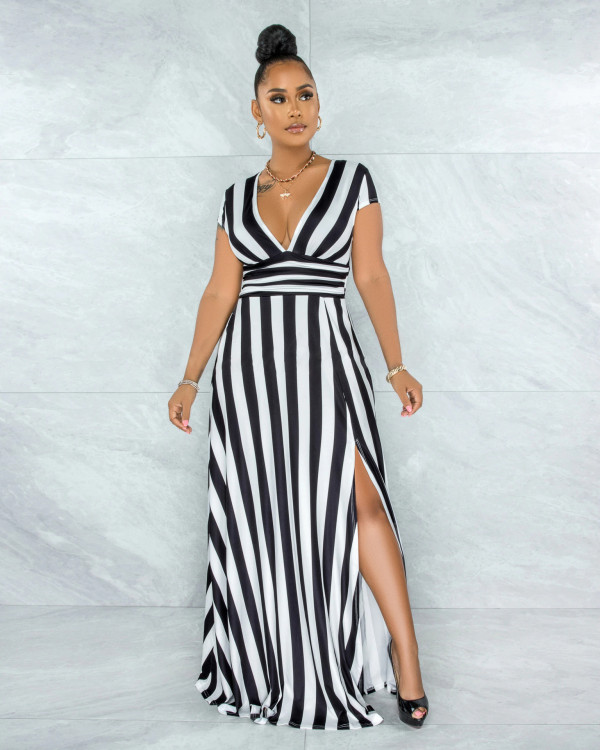 Fashion Stripe Shaped Split Dress