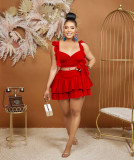 Ruffle Edge Wrapped Chest Strap Double Layer Group Two Piece Set