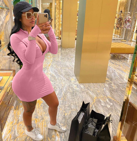 Women's casual sexy printed zipper slimming tight dress