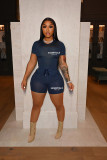 Women's Fashion Letter Printing Casual Short Two Piece Set