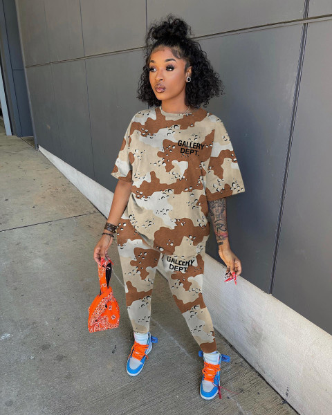 Fashion and popular letter camouflage printing two-piece set