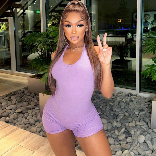 Fashion and Sexy Off Back Slim Fit Lace up Solid Color jumpsuit