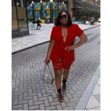 Burn Flower Solid Color Casual Suit Short Set