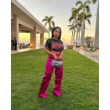 Fashion casual zipper solid color multi pocket zipper loose pants