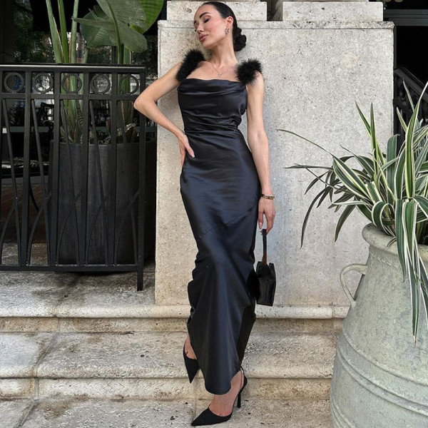 Fashionable Style Slim Fit Raglan Shoulder Strap Open Back Dress