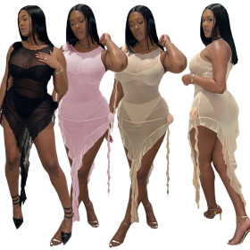 Perspective Nightclub Dress Sexy Tank Top Short Three Piece Flower Accessories