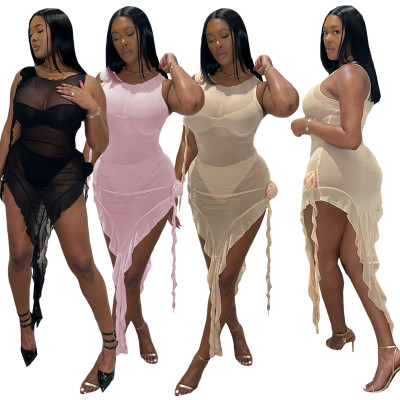 Perspective Nightclub Dress Sexy Tank Top Short Three Piece Flower Accessories