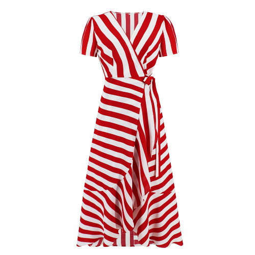 Fashion Slim Fit Temperament Stripe Large Swing Dress Women's Large Irregular Dress