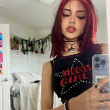 Vintage pentagonal star hot drill sleeveless vest top