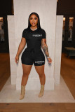 Women's Fashion Letter Printing Casual Short Two Piece Set