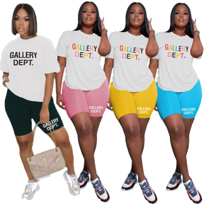 Short sleeved shorts printed multi-color casual sports set